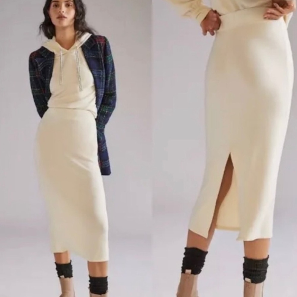 Anthropologie Sundry Cream Midi Skirt - Picture 2 of 6